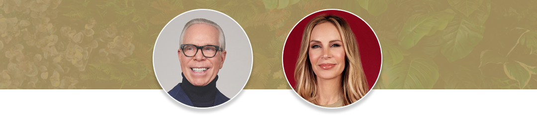 Side-by-side portraits of Tommy Hilfiger and Dee Ocleppo Hilfiger, Honorary Co-Chairs of the San Francisco Fall Show 2025, set against a floral backdrop.