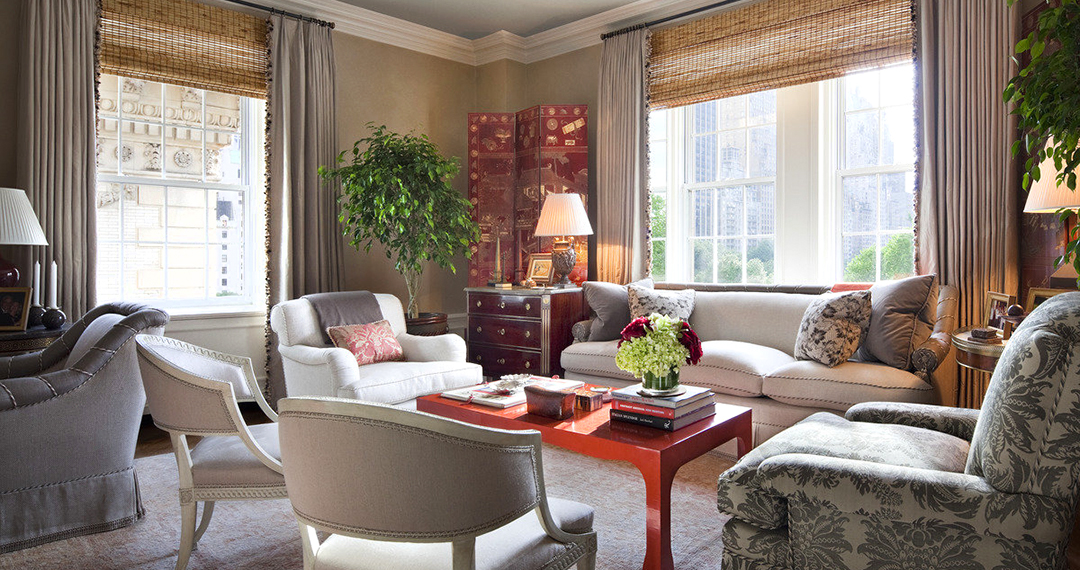 Warm, traditional living room designed by Alexa Hampton featuring classic furniture, rich textures, and antique accents that illustrate the enduring relevance of heritage design.